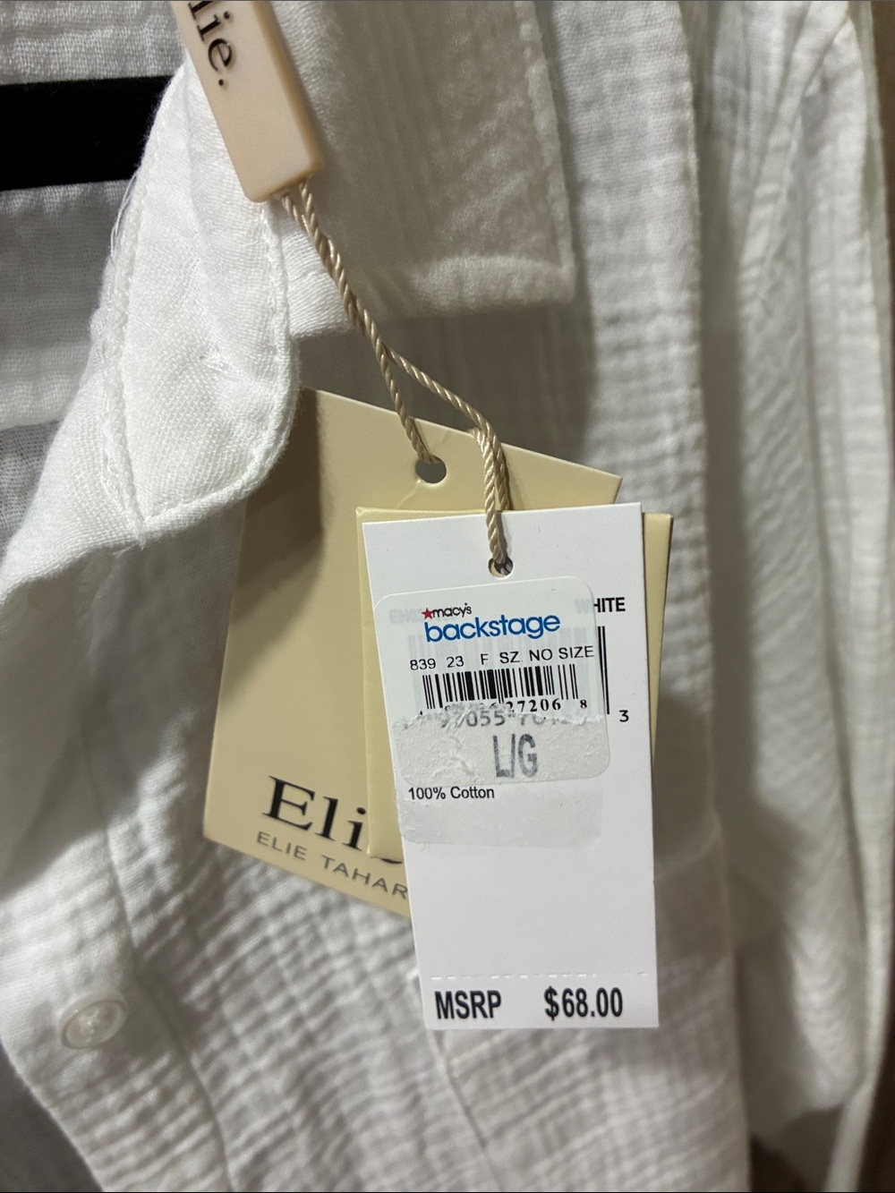 Elie Tahari White Textured Cotton Button-Down Shirt - Picture 3 of 14